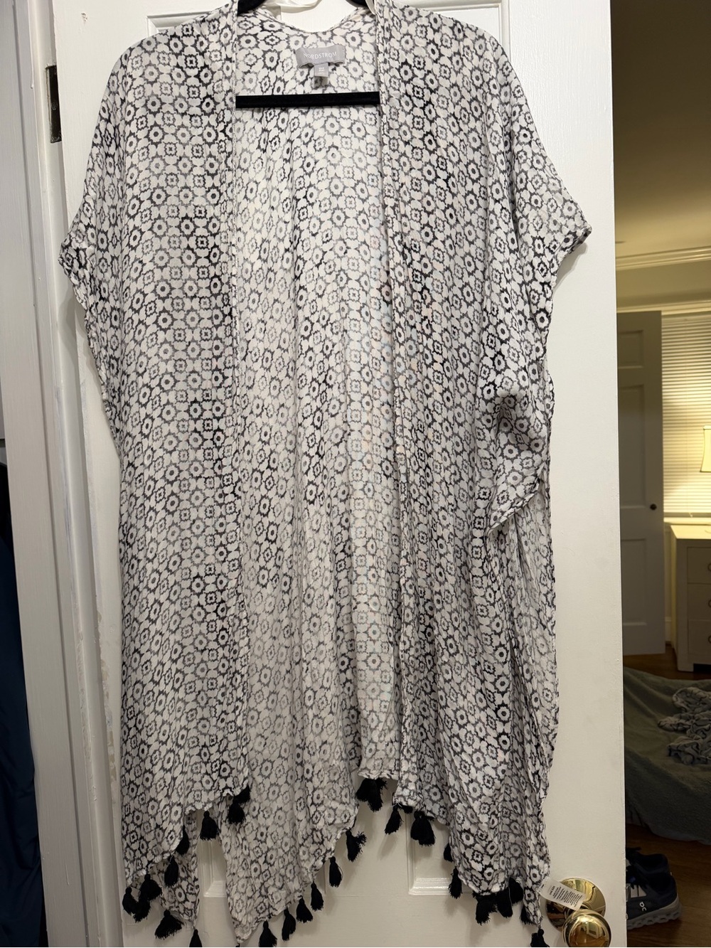Nordstrom Black and White Tassel Swim Coverup